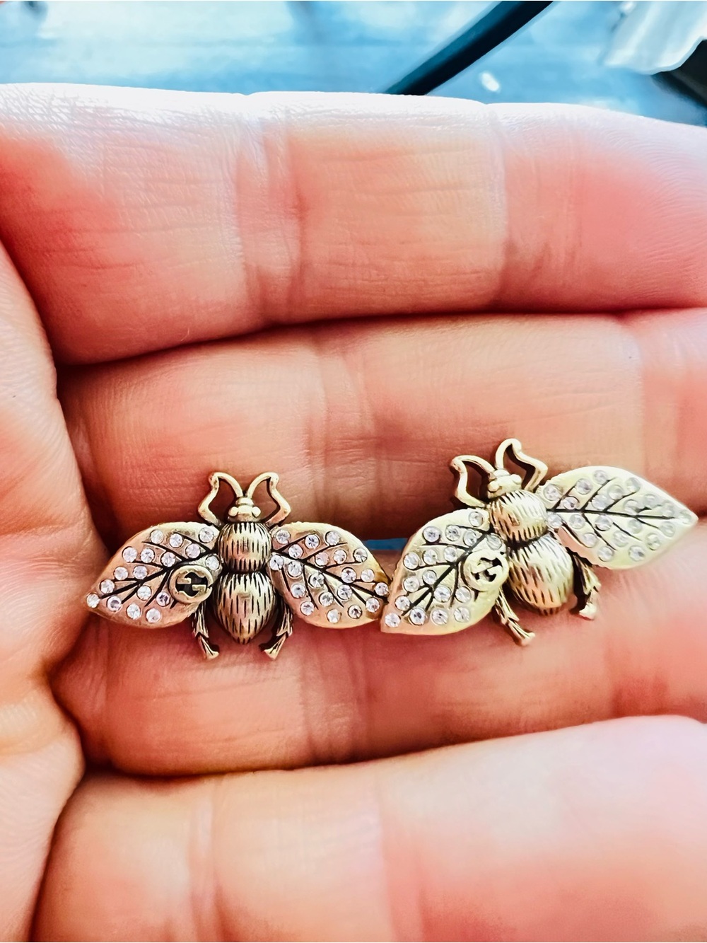 Fashion Gold-Tone Bee Crystal Stud Earrings – Women Jewelry